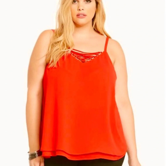 Torrid Strappy Front Double Layered Chiffon Cami Tank Top Red Plus Size 0 0X 12 - Picture 3 of 12